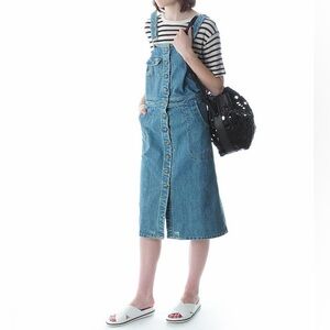 SEA NEW YORK Distressed Denim Overall Button Up Dress, Size 6